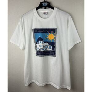 Vintage XL The Greek Festival Biloxi Mississippi Hanes Single Stitch White Shirt